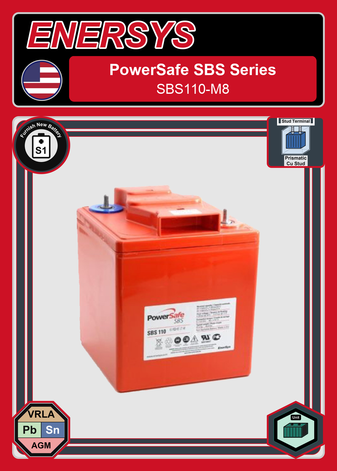 Furnish New Battery Enersys PowerSafe SBS Series SBS110 M8