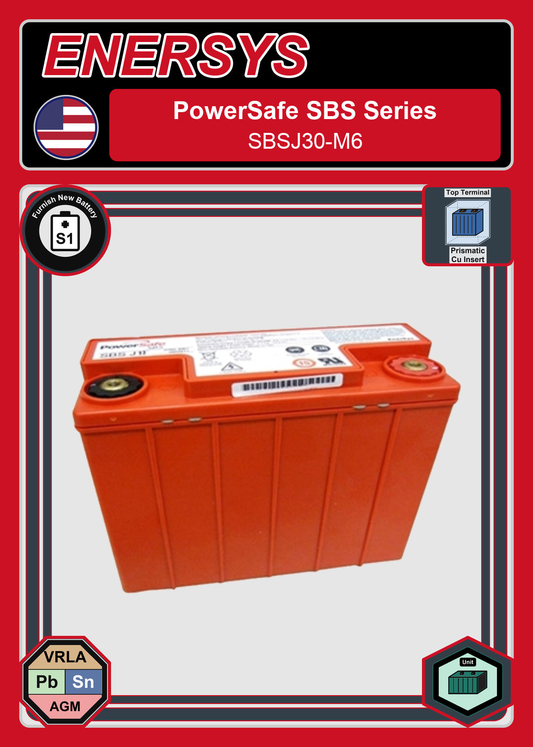 Furnish New Battery Enersys PowerSafe SBS Series SBSJ30 M6