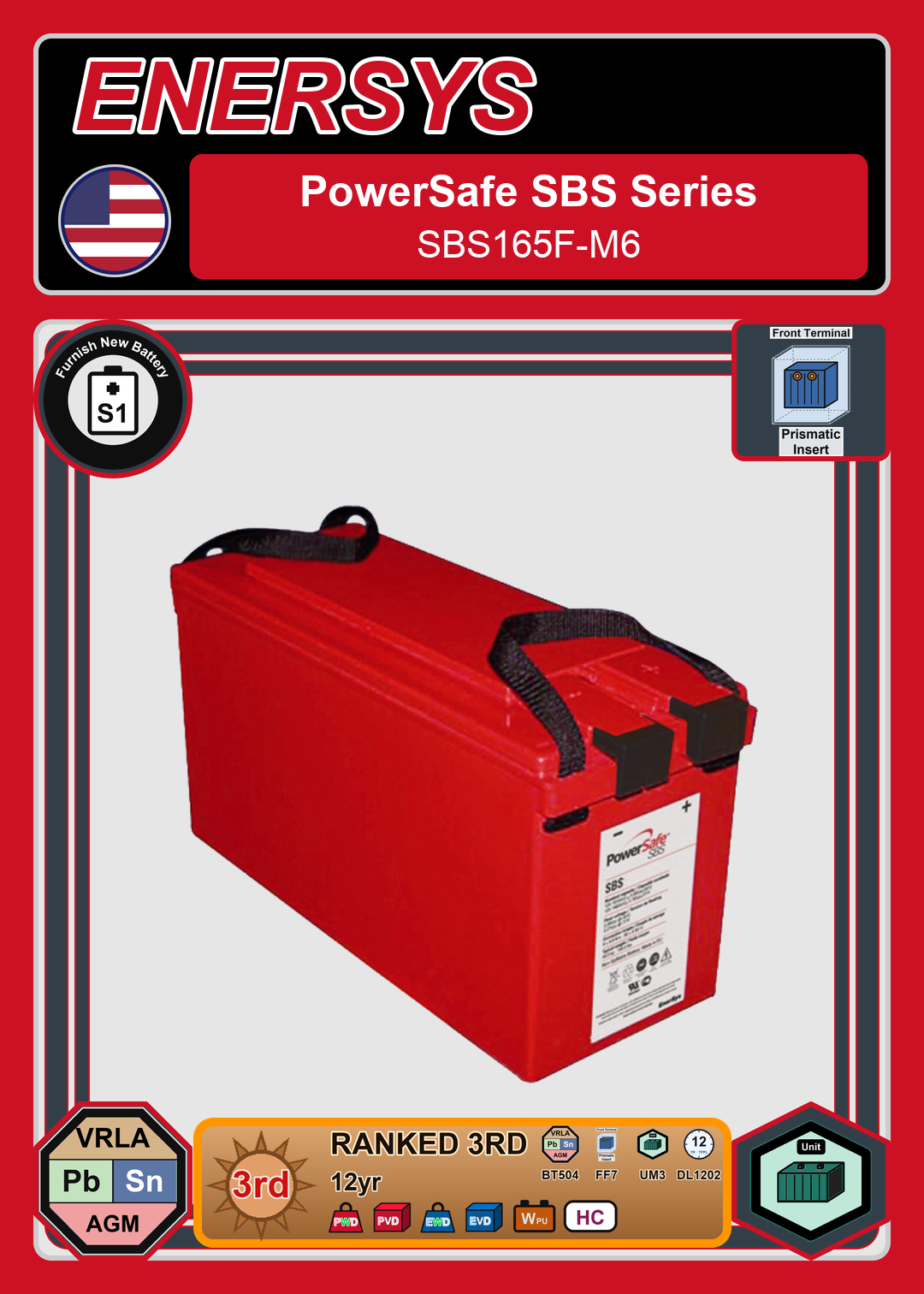 Furnish New Battery Enersys PowerSafe SBS Series SBS165F M6