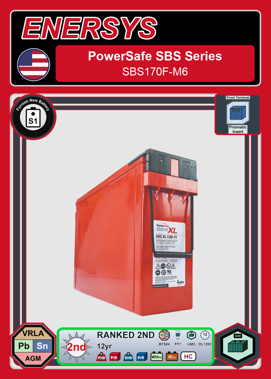 Furnish New Battery Enersys PowerSafe SBS Series SBS170F M6