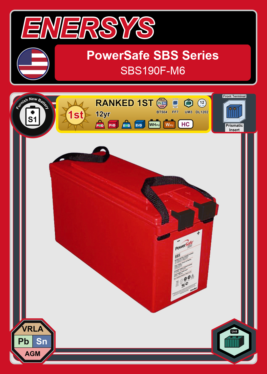Furnish New Battery Enersys PowerSafe SBS Series SBS190F M6