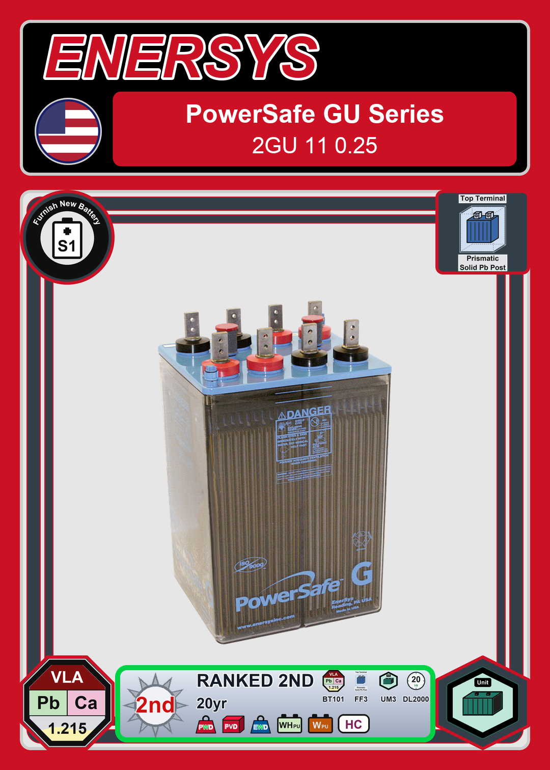 Furnish New Battery Enersys PowerSafe 2GU 11 0 25