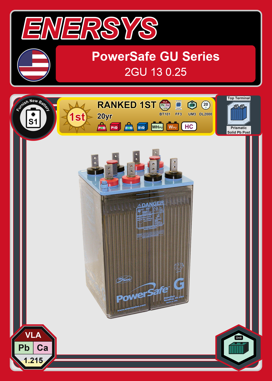 Furnish New Battery Enersys PowerSafe 2GU 13 0 25