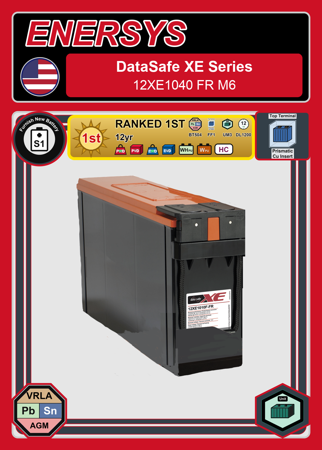 Furnish New Battery Enersys DataSafe XE Series 12XE1040 FR M6