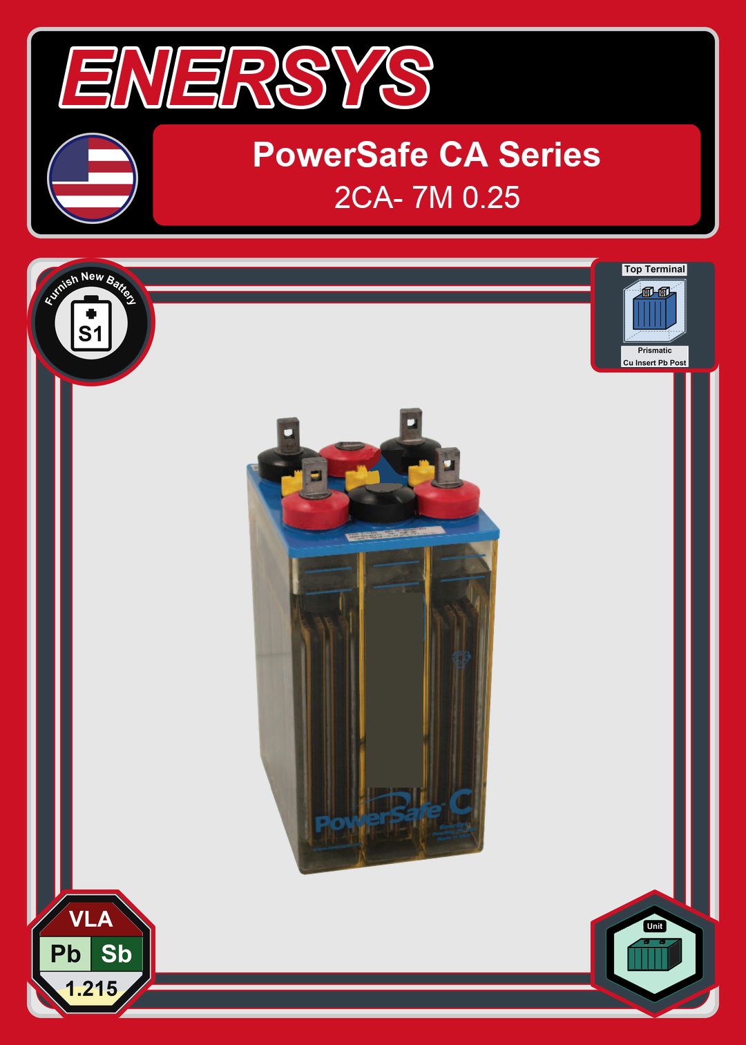 Furnish New Battery Enersys PowerSafe CA Series 2CA 7M 0 25