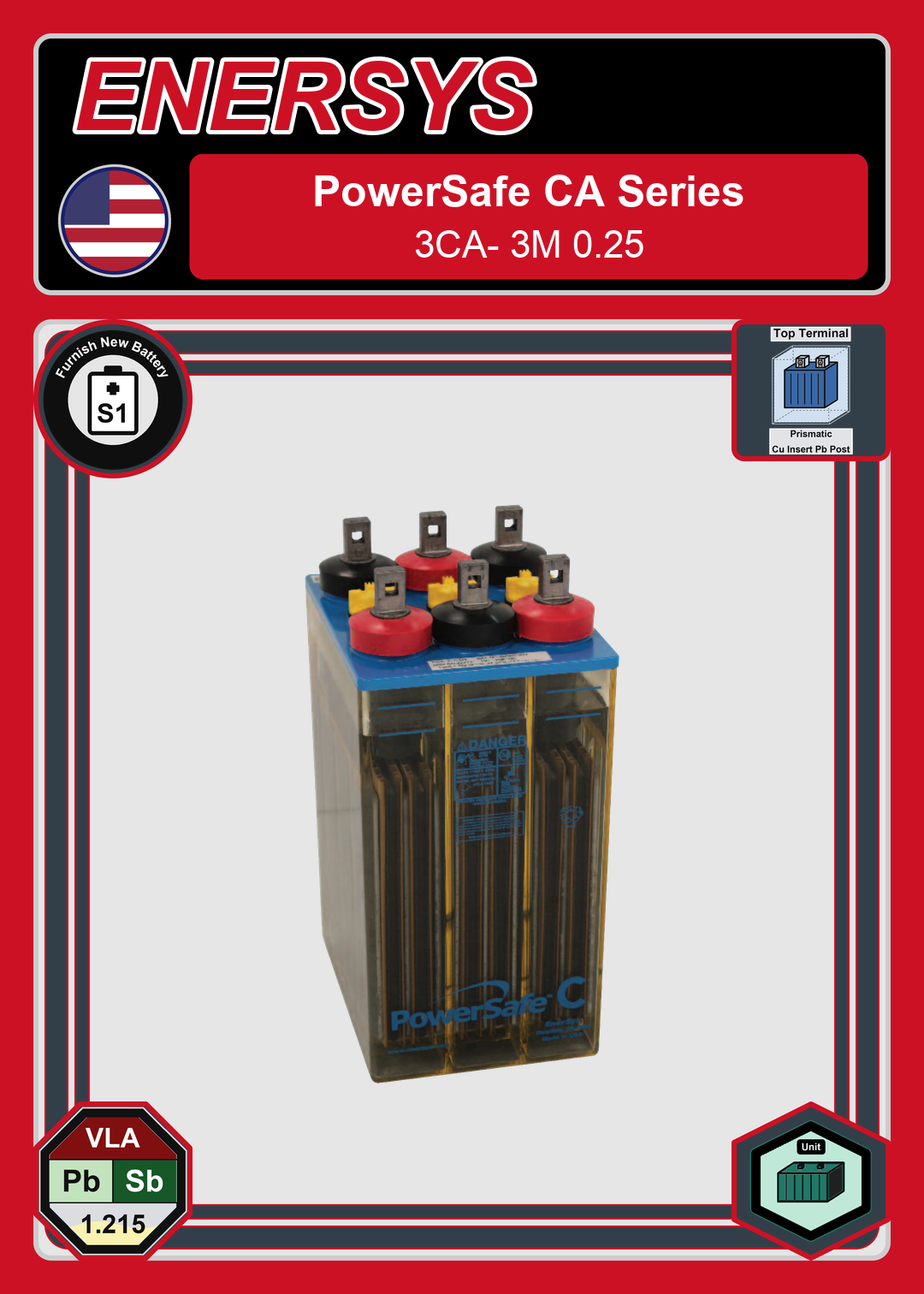 Furnish New Battery Enersys PowerSafe CA Series 3CA 3M 0 25