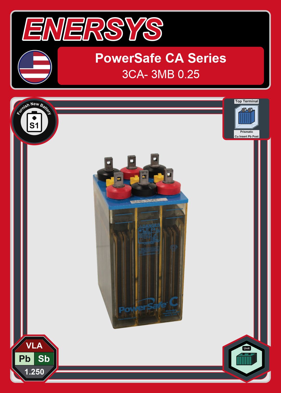 Furnish New Battery Enersys PowerSafe CA Series 3CA 3MB 0 25