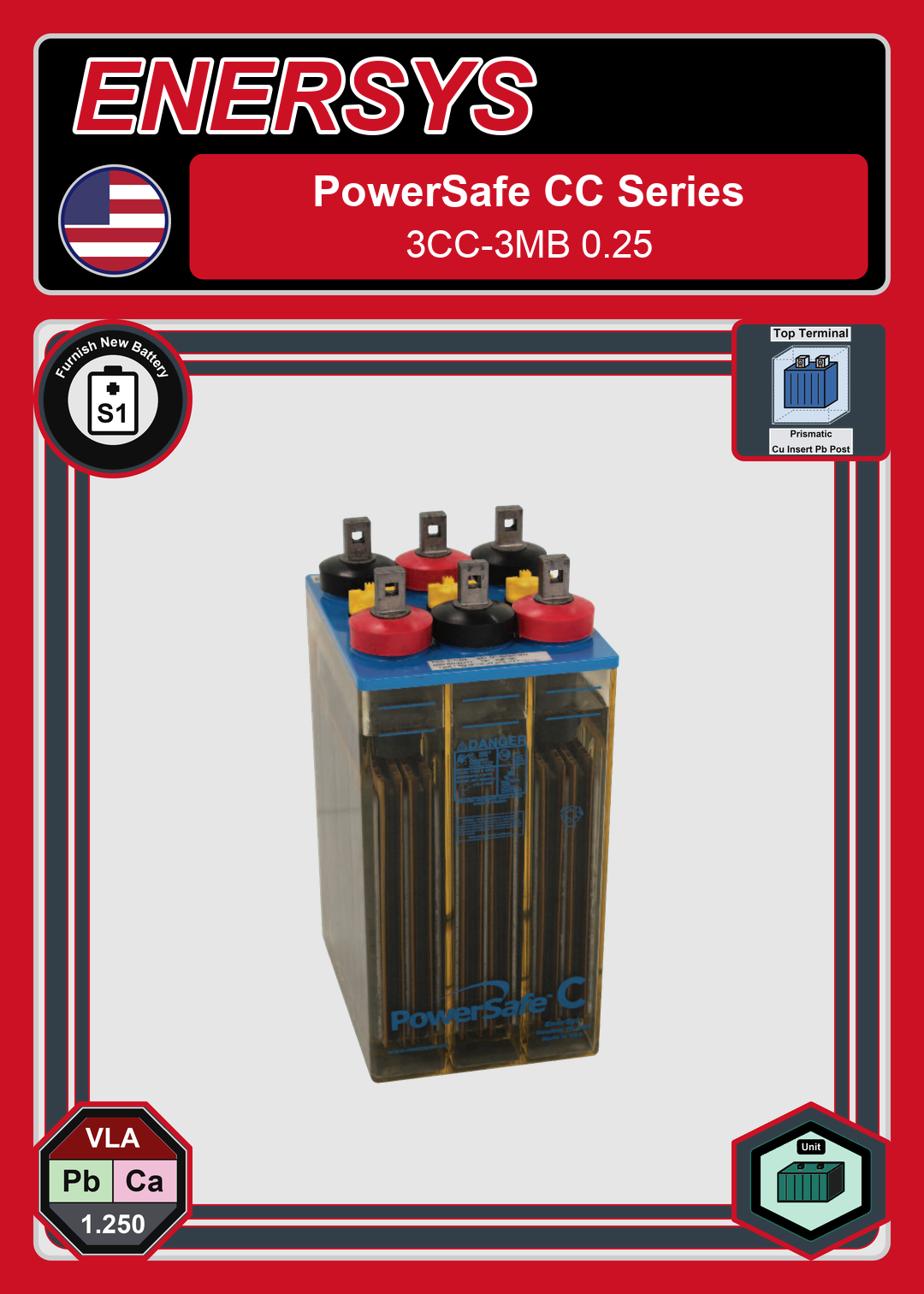 Furnish New Battery Enersys PowerSafe CC Series 3CC 3MB 0 25