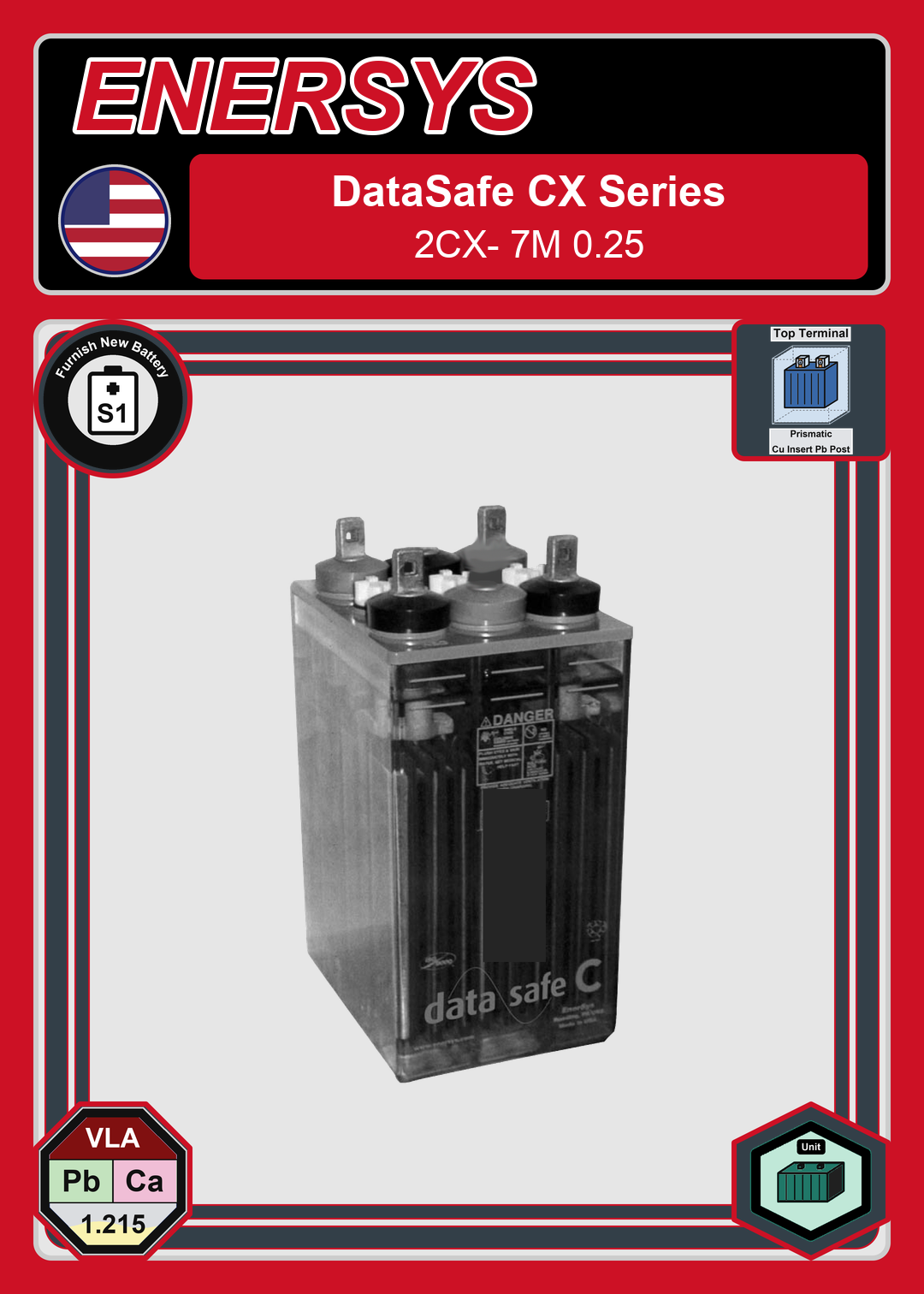 Furnish New Battery Enersys DataSafe CX Series 2CX 7M 0 25