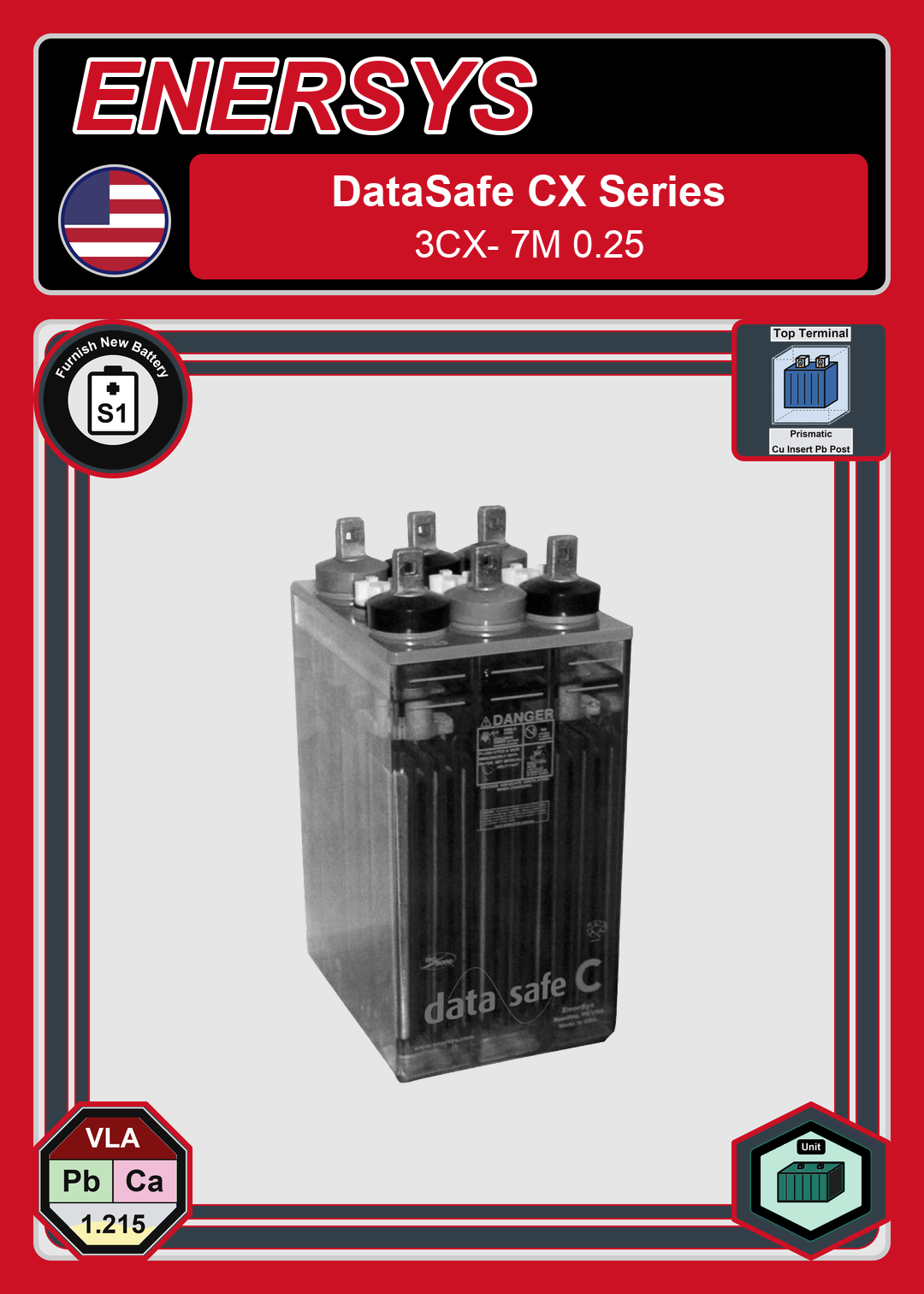 Furnish New Battery Enersys DataSafe CX Series 3CX 7M 0 25