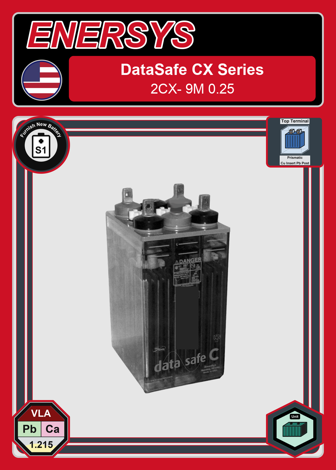 Furnish New Battery Enersys DataSafe CX Series 2CX 9M 0 25