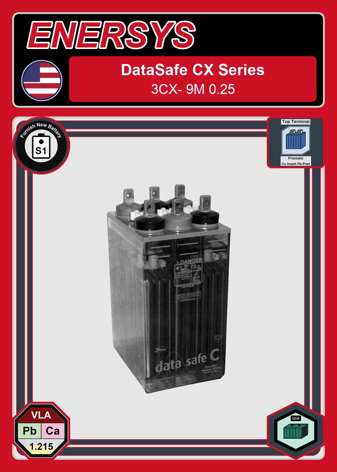 Furnish New Battery Enersys DataSafe CX Series 3CX 9M 0 25