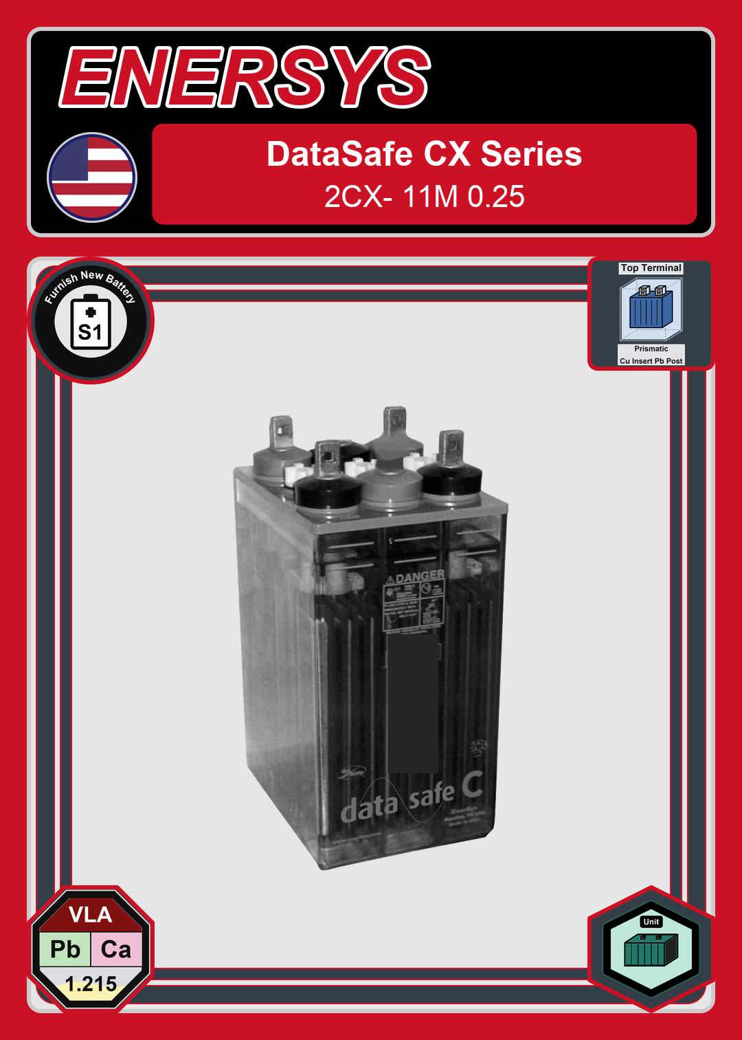 Furnish New Battery Enersys DataSafe CX Series 2CX 11M 0 25