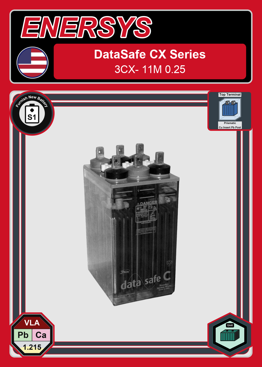 Furnish New Battery Enersys DataSafe CX Series 3CX 11M 0 25
