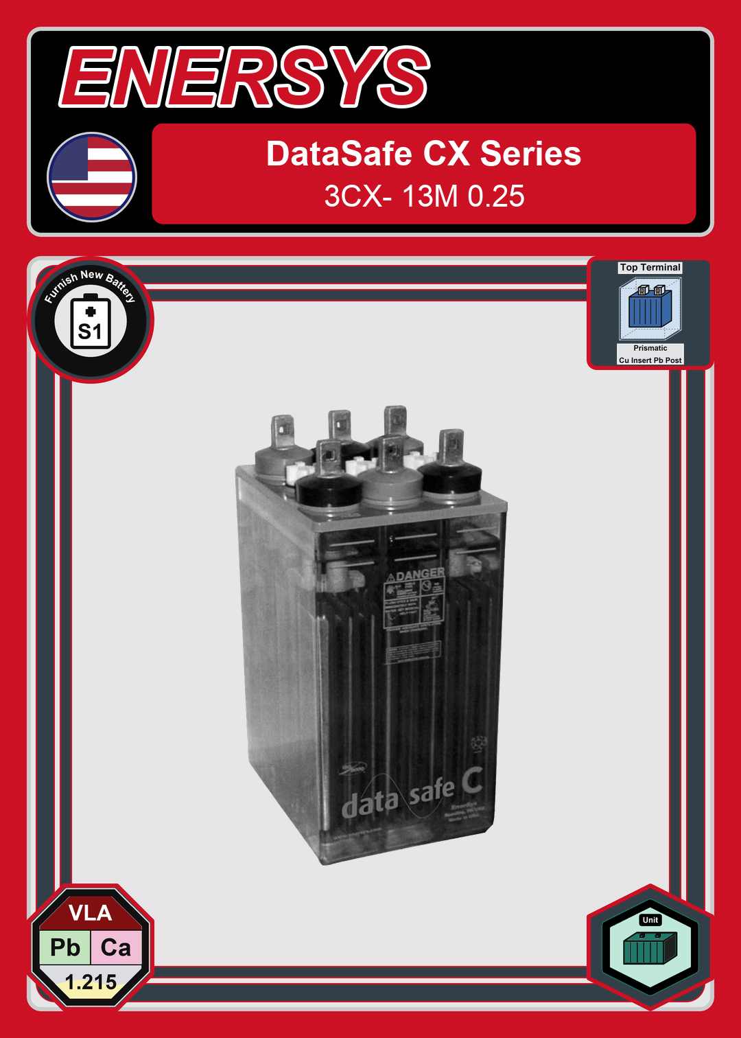 Furnish New Battery Enersys DataSafe CX Series 3CX 13M 0 25