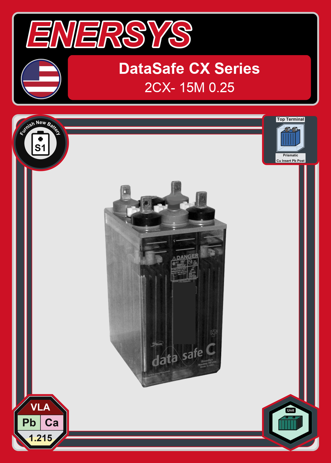Furnish New Battery Enersys DataSafe CX Series 2CX 15M 0 25
