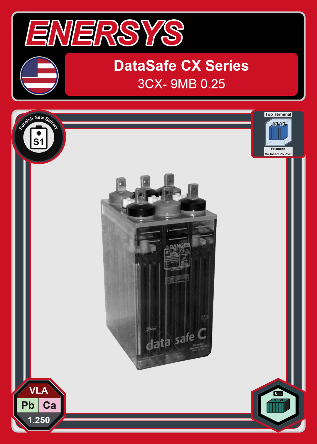 Furnish New Battery Enersys DataSafe CX Series 3CX 9MB 0 25
