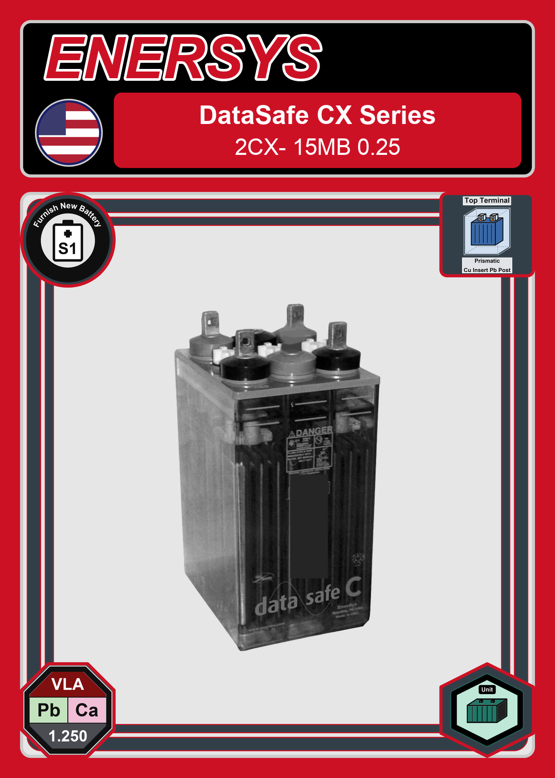 Furnish New Battery Enersys DataSafe CX Series 2CX 15MB 0 25