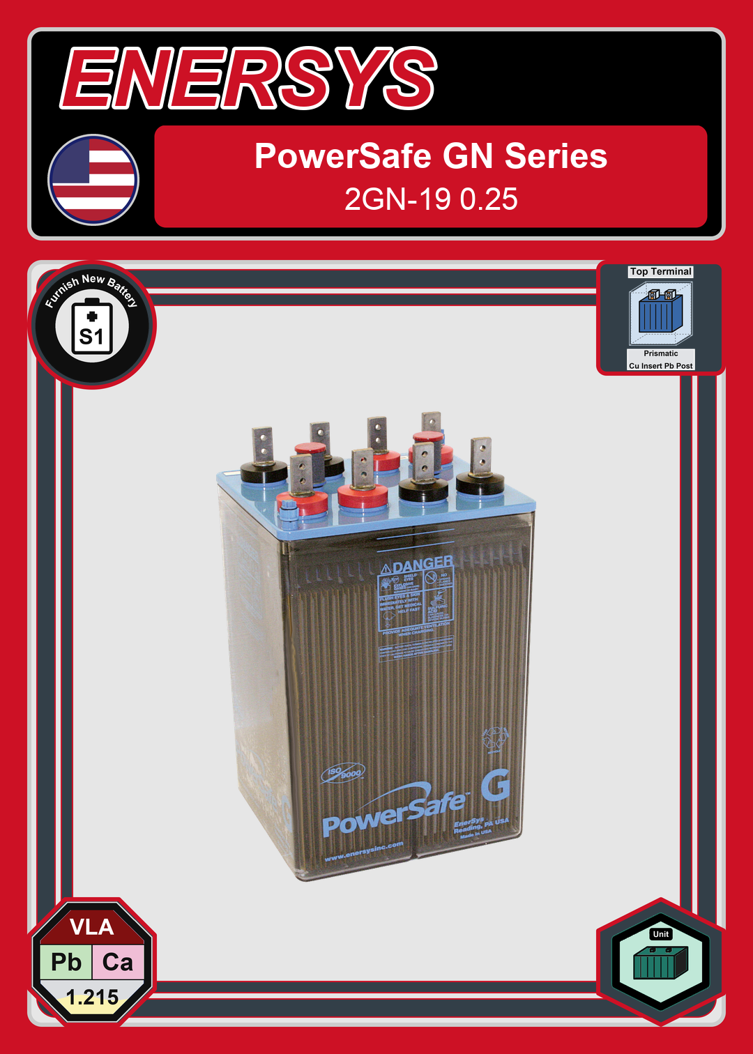 Furnish New Battery Enersys PowerSafe GN Series 2GN 19 0 25