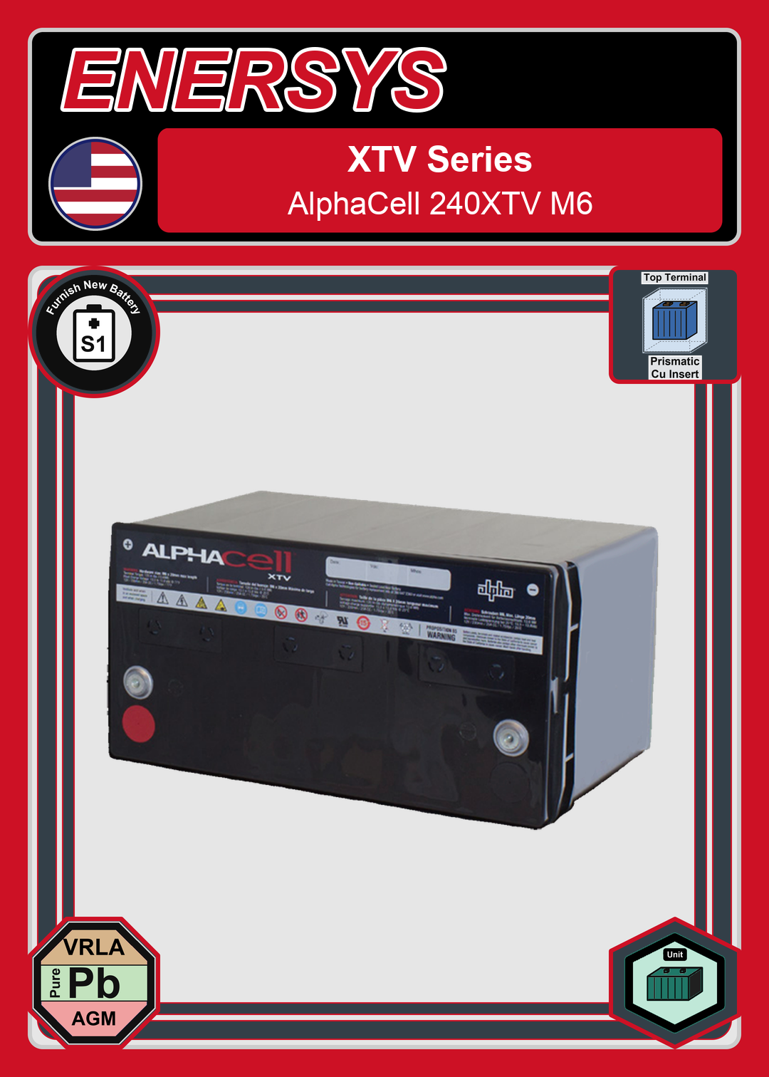 Furnish New Battery Enersys AlphaCell XTV Series AlphaCell 240XTV M6
