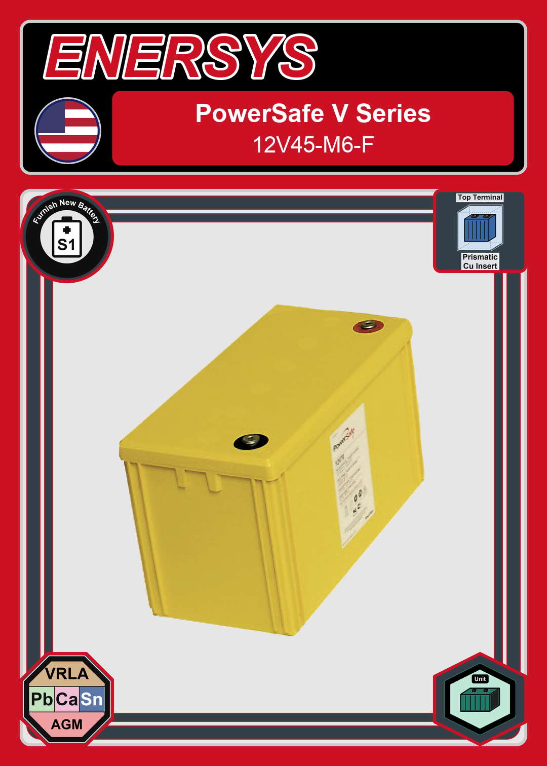 Furnish New Battery Enersys PowerSafe V Series 12V45 M6 F