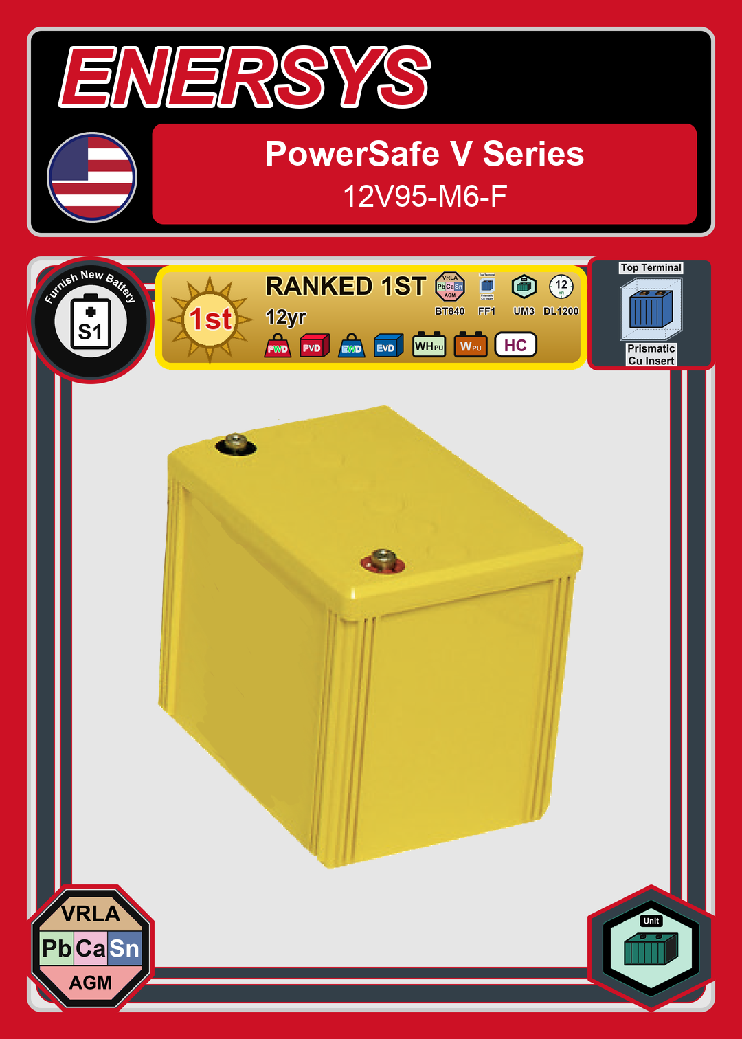 Furnish New Battery Enersys PowerSafe V Series 12V95 M6 F