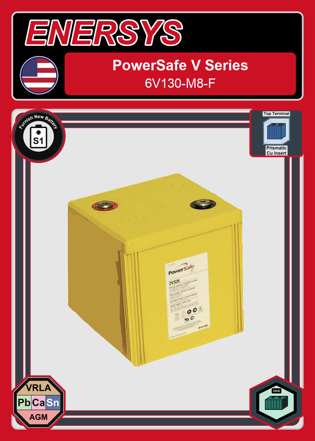 Furnish New Battery Enersys PowerSafe V Series 6V130 M8 F