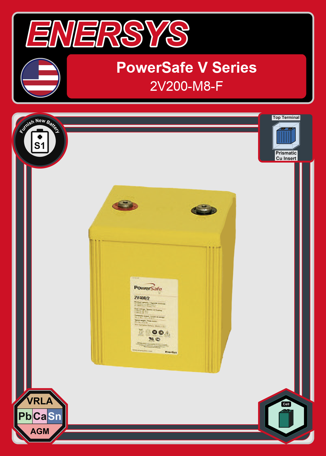 Furnish New Battery Enersys PowerSafe V Series 2V200 M8 F