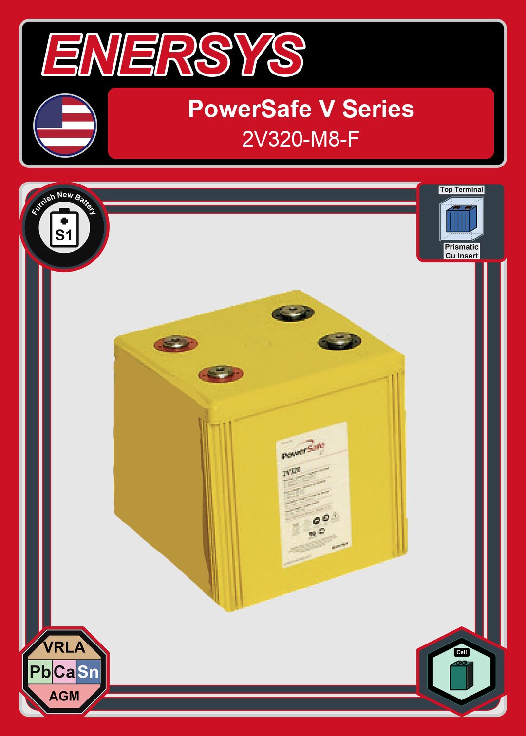 Furnish New Battery Enersys PowerSafe V Series 2V320 M8 F