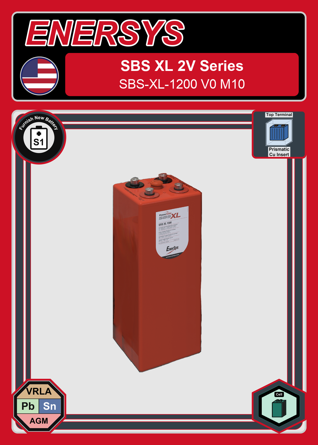Furnish New Battery Enersys SBS XL 2V Series SBS XL 1200 V0 M10
