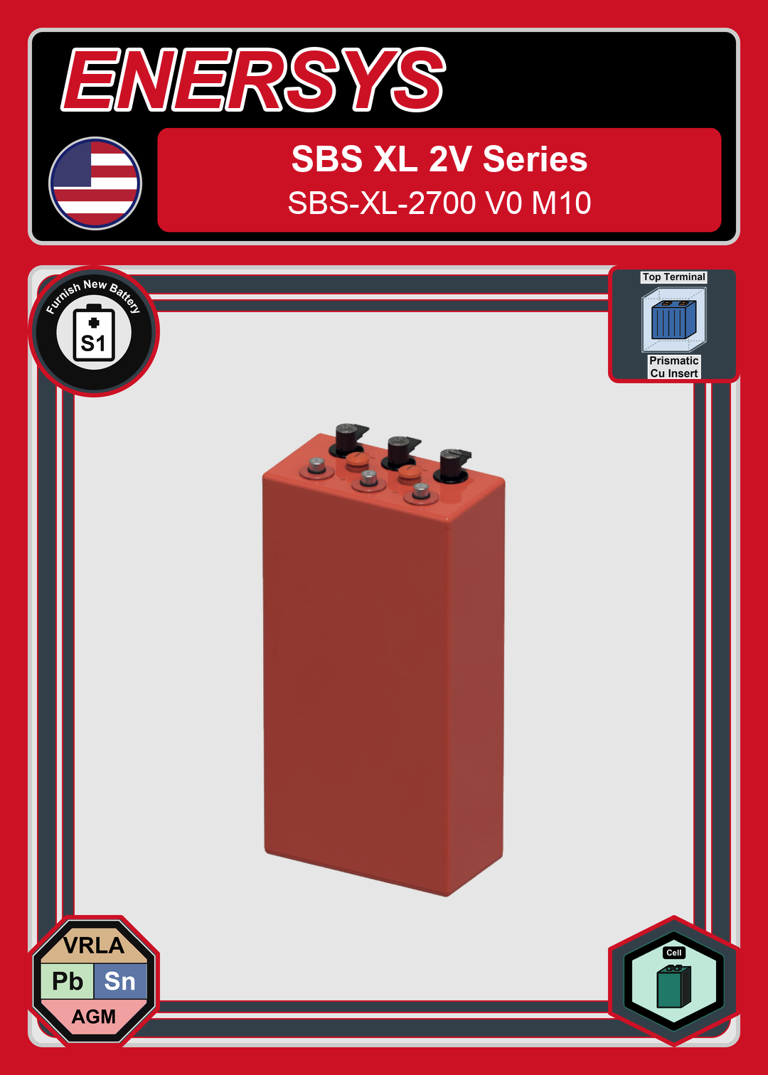 Furnish New Battery Enersys SBS XL 2V Series SBS XL 2700 V0 M10