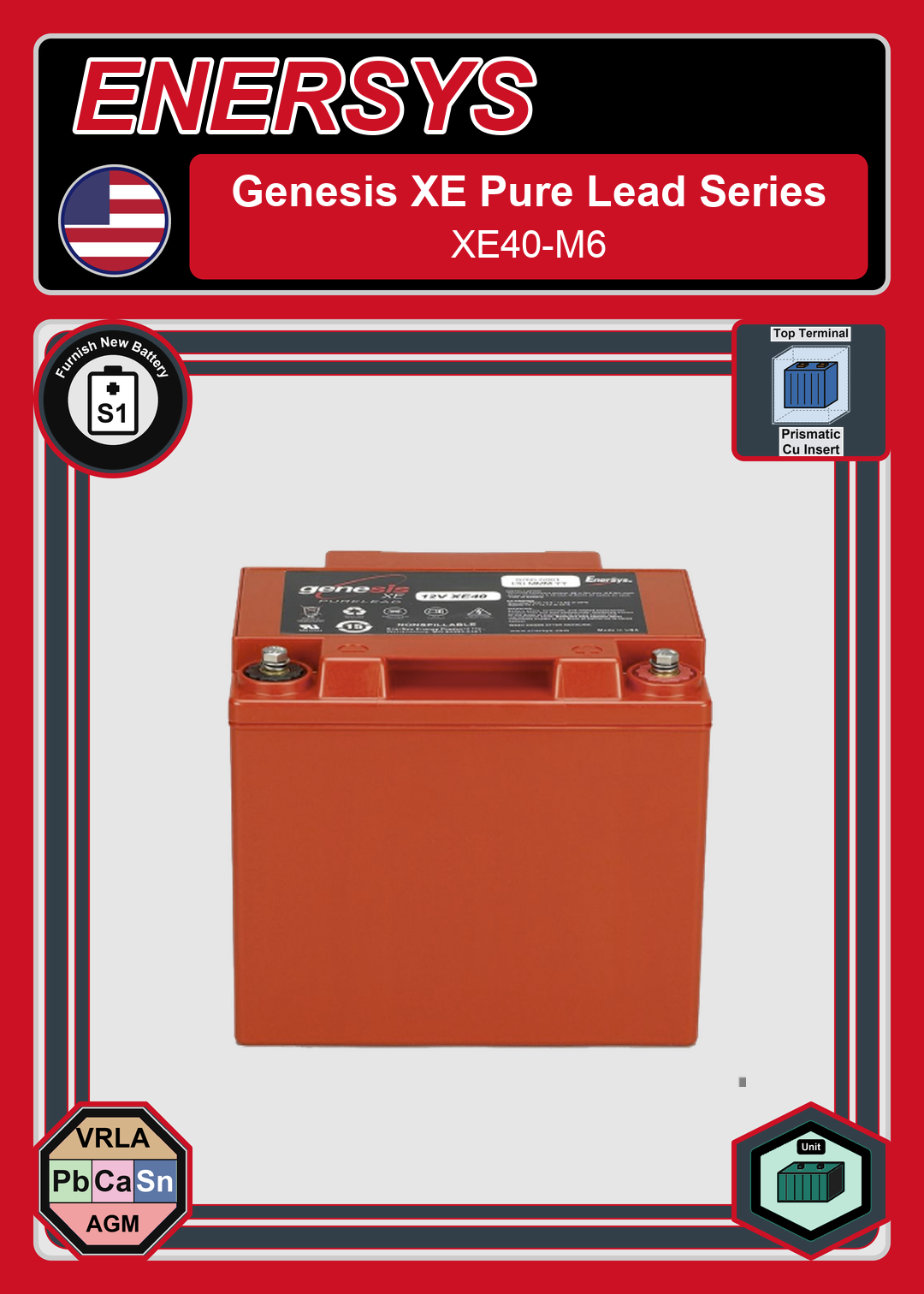 Furnish New Battery Enersys Genesis Pure Lead Series XE40 M6
