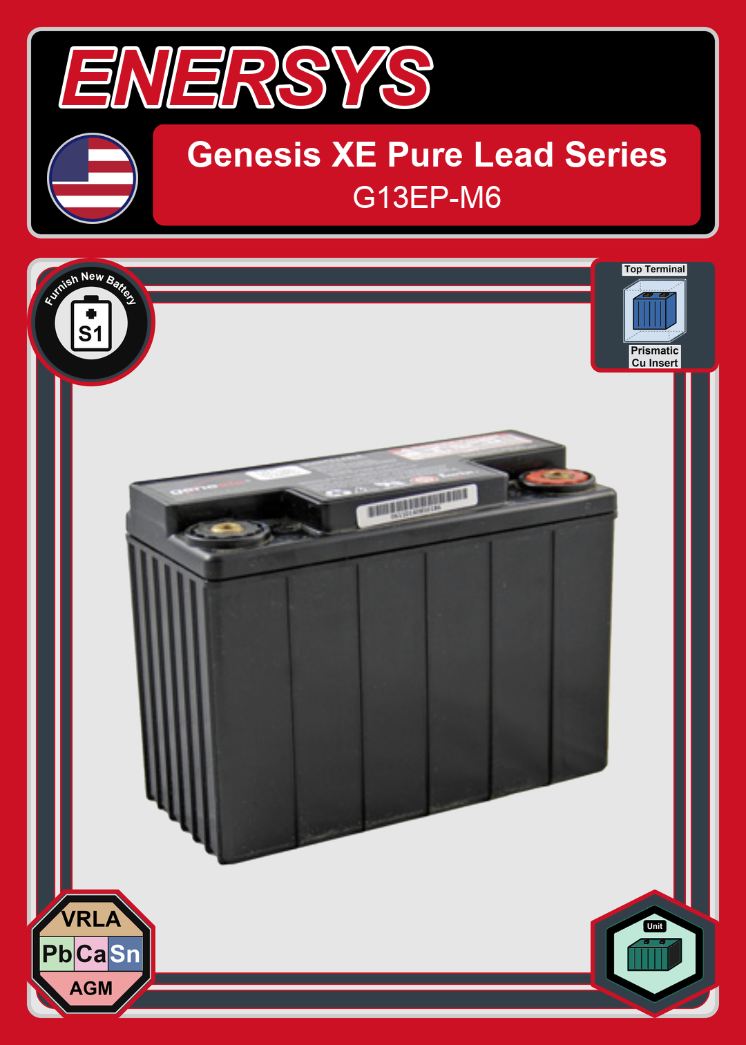 Furnish New Battery Enersys Genesis Pure Lead Series G13EP M6