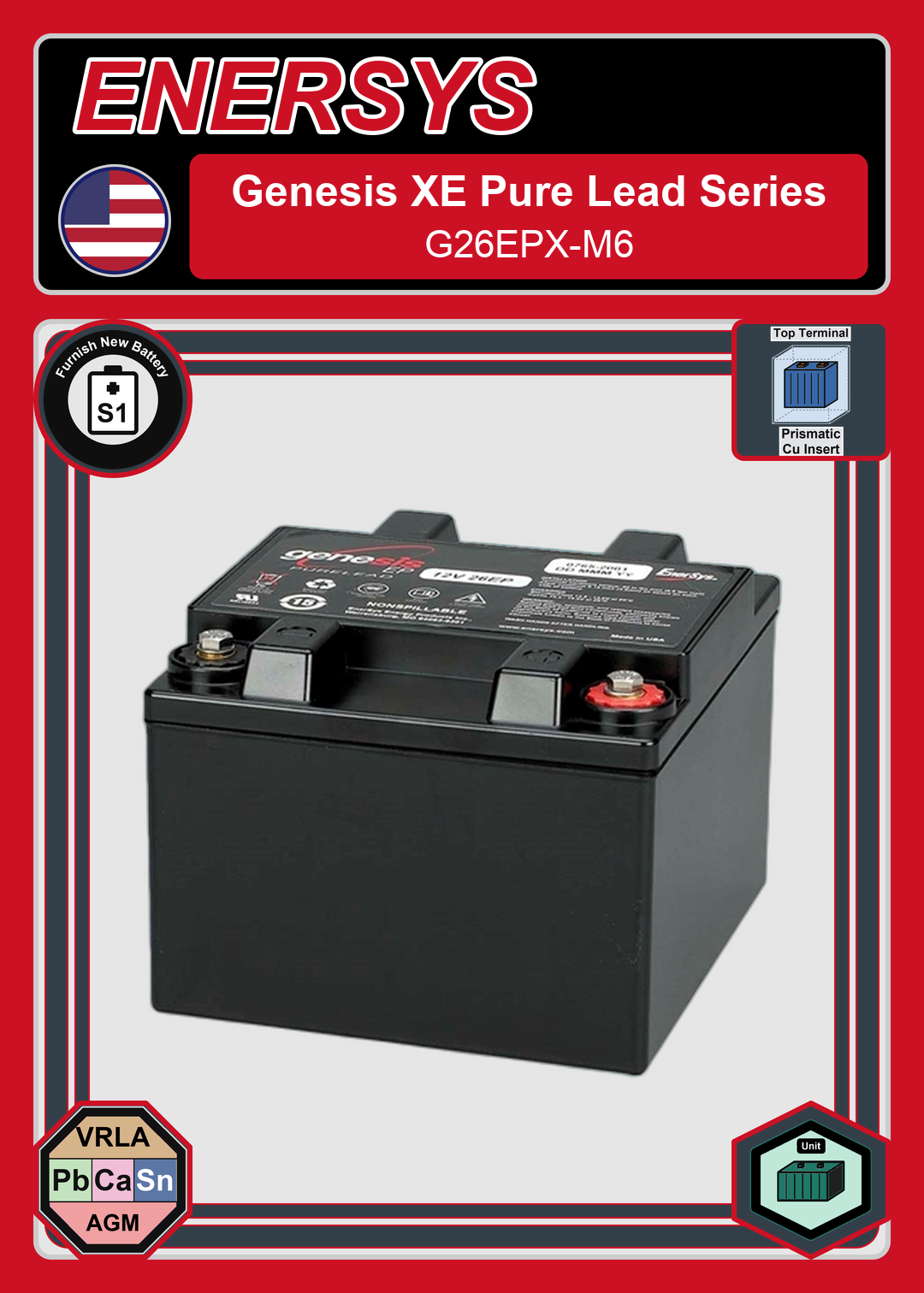 Furnish New Battery Enersys Genesis Pure Lead Series G26EPX M6