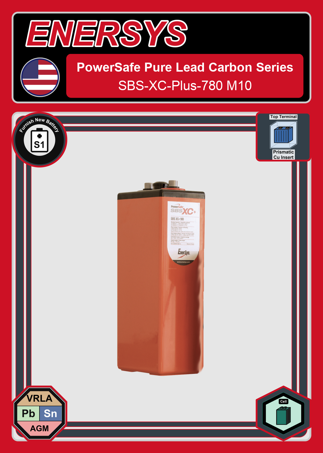 Furnish New Battery Enersys PowerSafe Pure Lead Carbon Series SBS XC Plus 780 M10