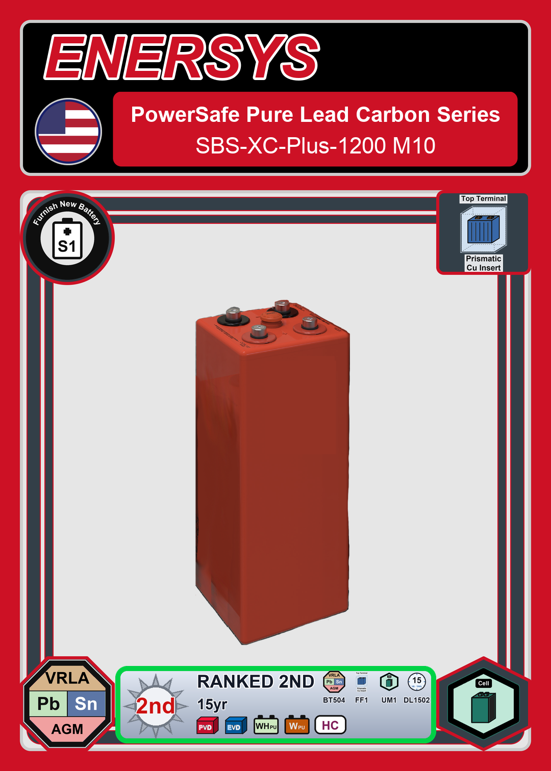 Furnish New Battery Enersys PowerSafe Pure Lead Carbon Series SBS XC Plus 1200 M10