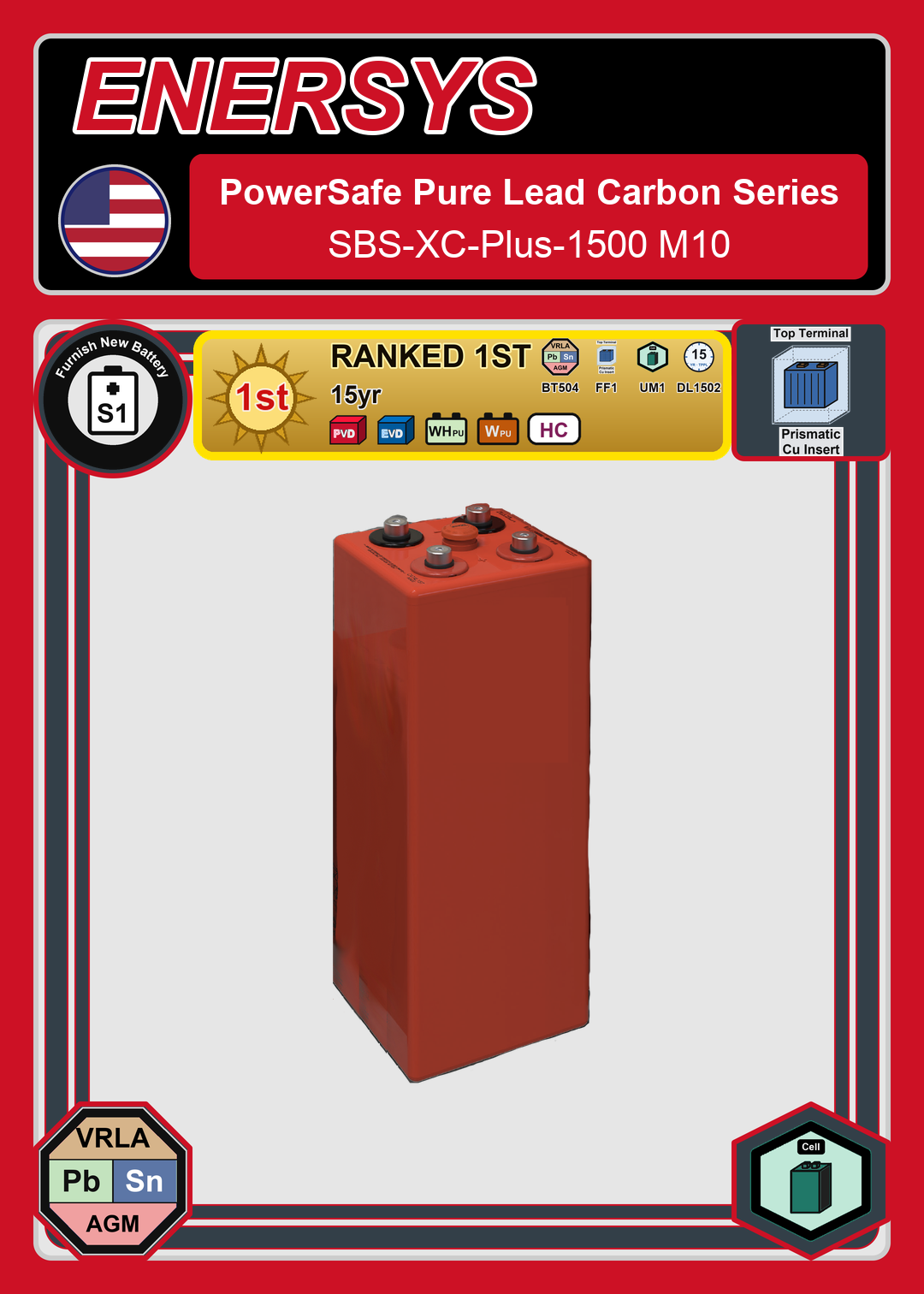 Furnish New Battery Enersys PowerSafe Pure Lead Carbon Series SBS XC Plus 1500 M10