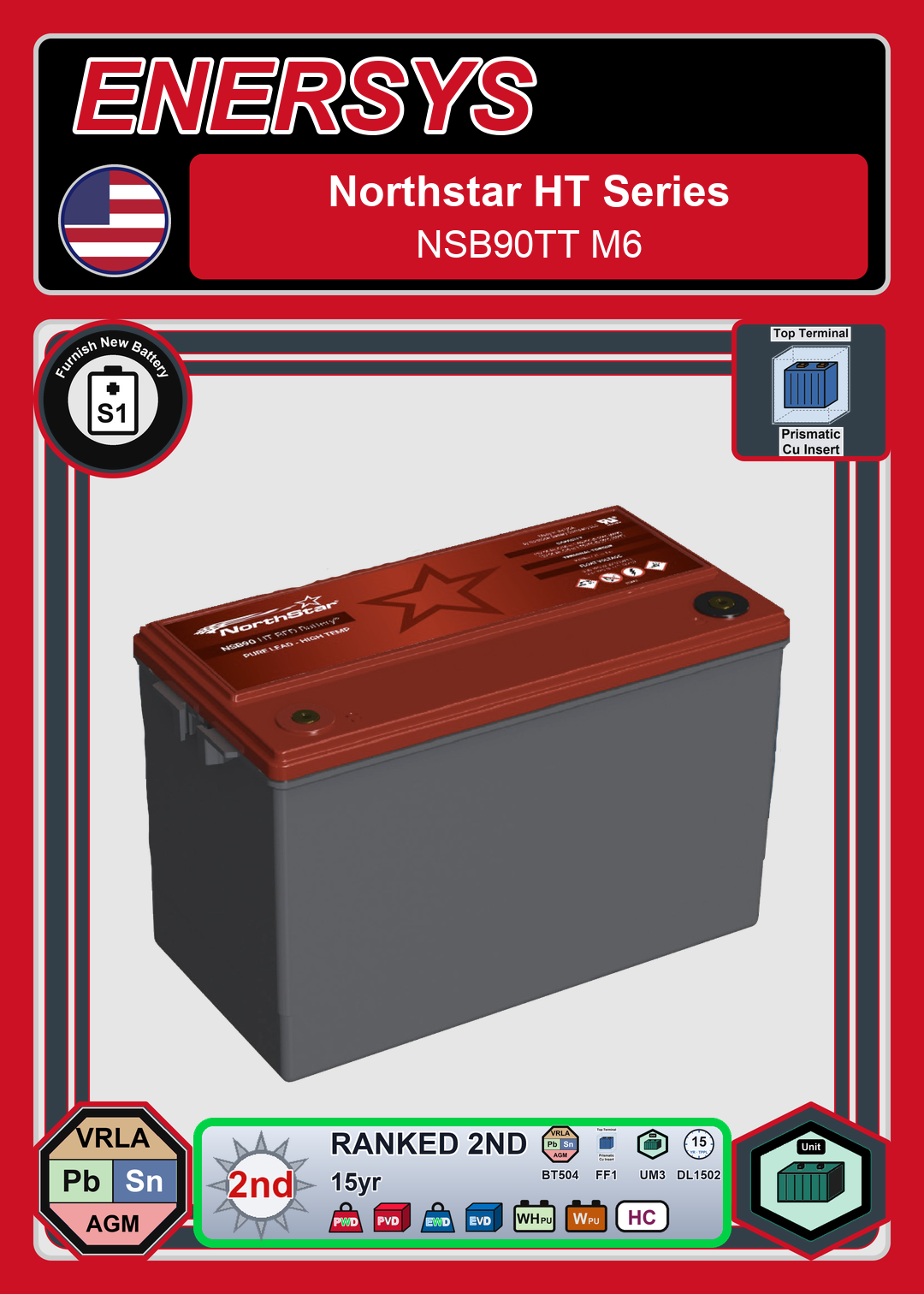Furnish New Battery Northstar HT Red Series NSB90TT M6