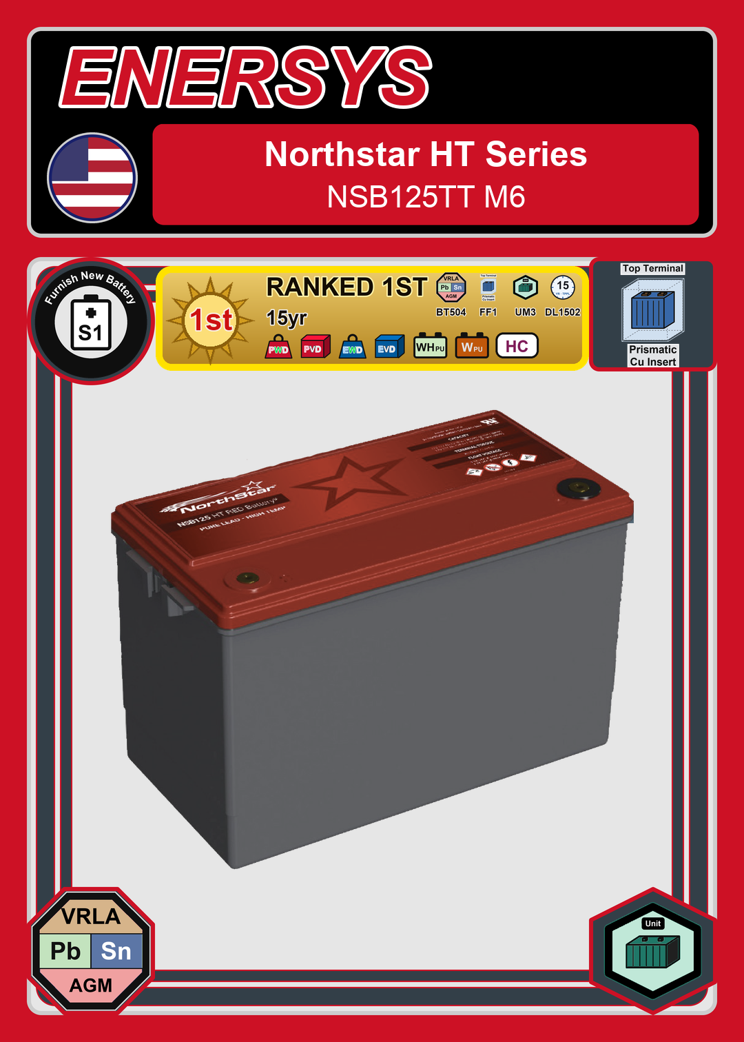 Furnish New Battery Northstar HT Red Series NSB125TT M6