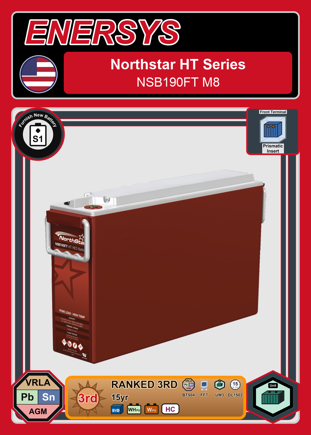 Furnish New Battery Northstar HT Red Series NSB190FT M8