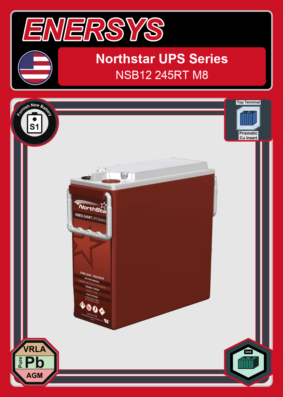 Furnish New Battery Northstar UPS Series NSB12 245RT M8
