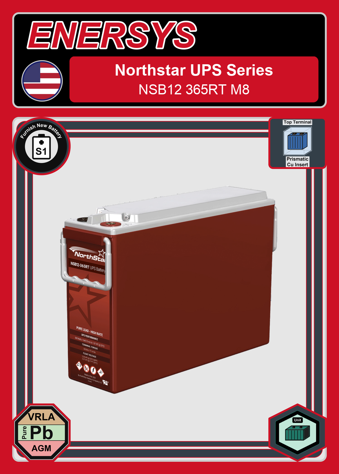 Furnish New Battery Northstar UPS Series NSB12 365RT M8
