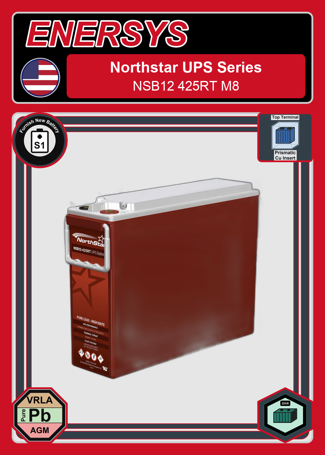 Furnish New Battery Northstar UPS Series NSB12 425RT M8