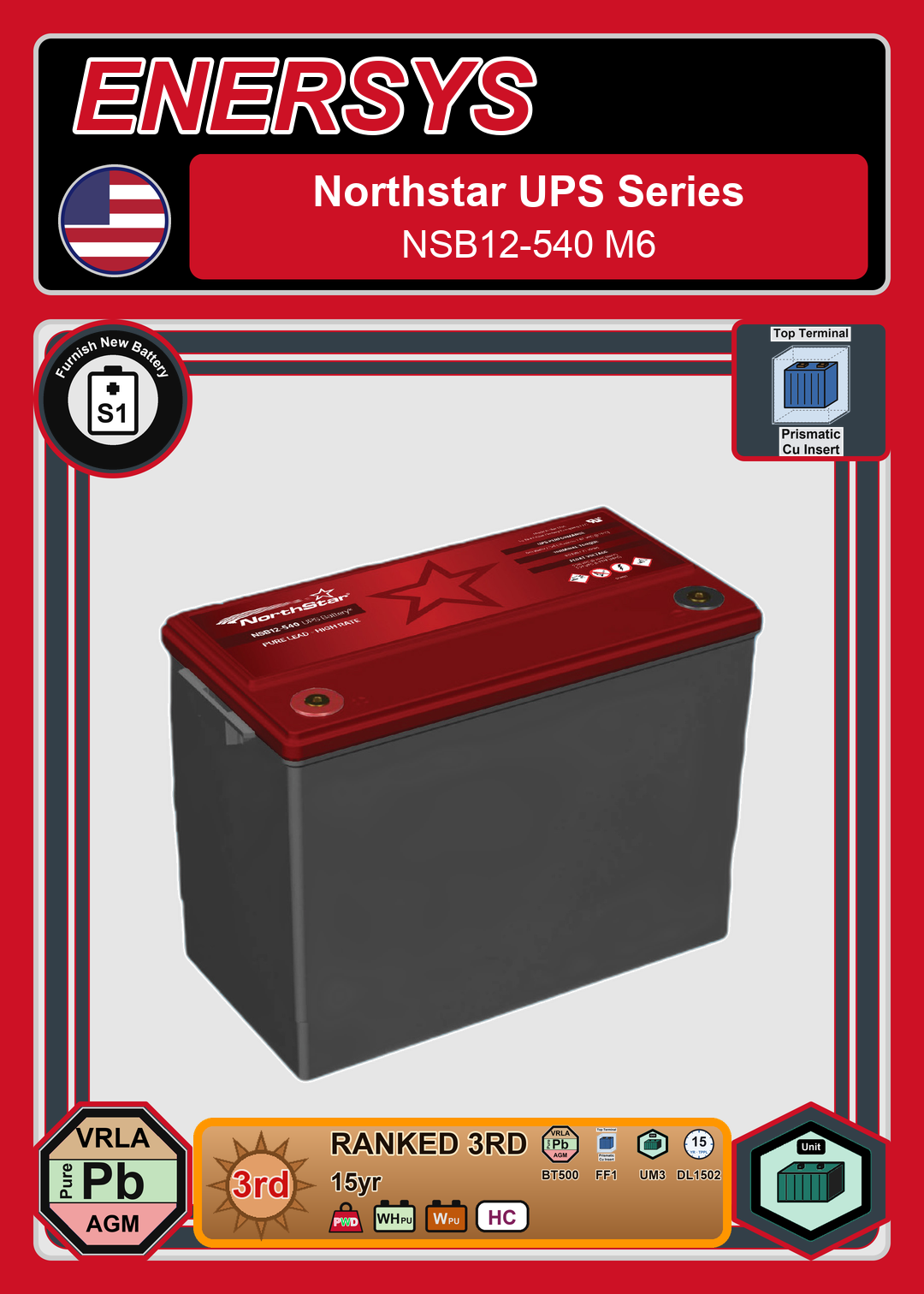 Furnish New Battery Northstar UPS Series NSB12 540 M6