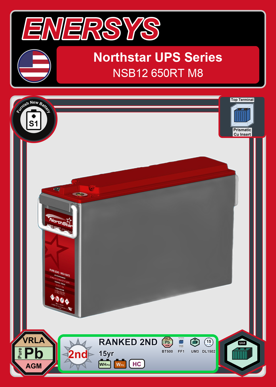 Furnish New Battery Northstar UPS Series NSB12 650RT M8