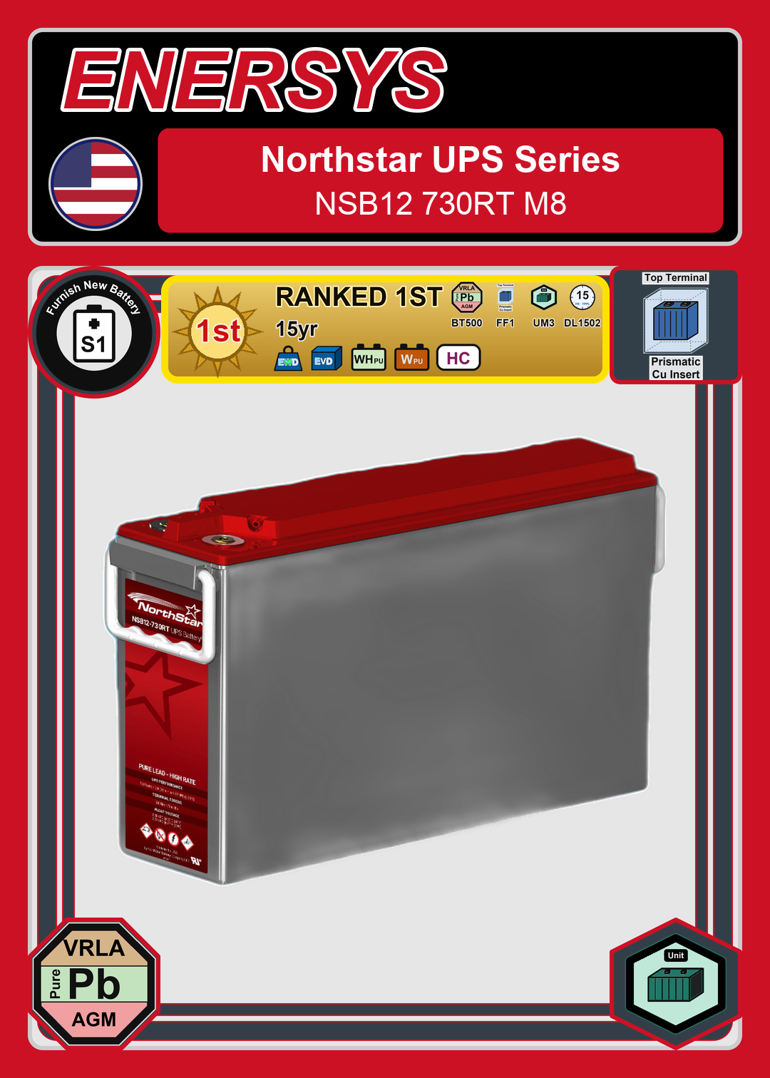 Furnish New Battery Northstar UPS Series NSB12 730RT M8