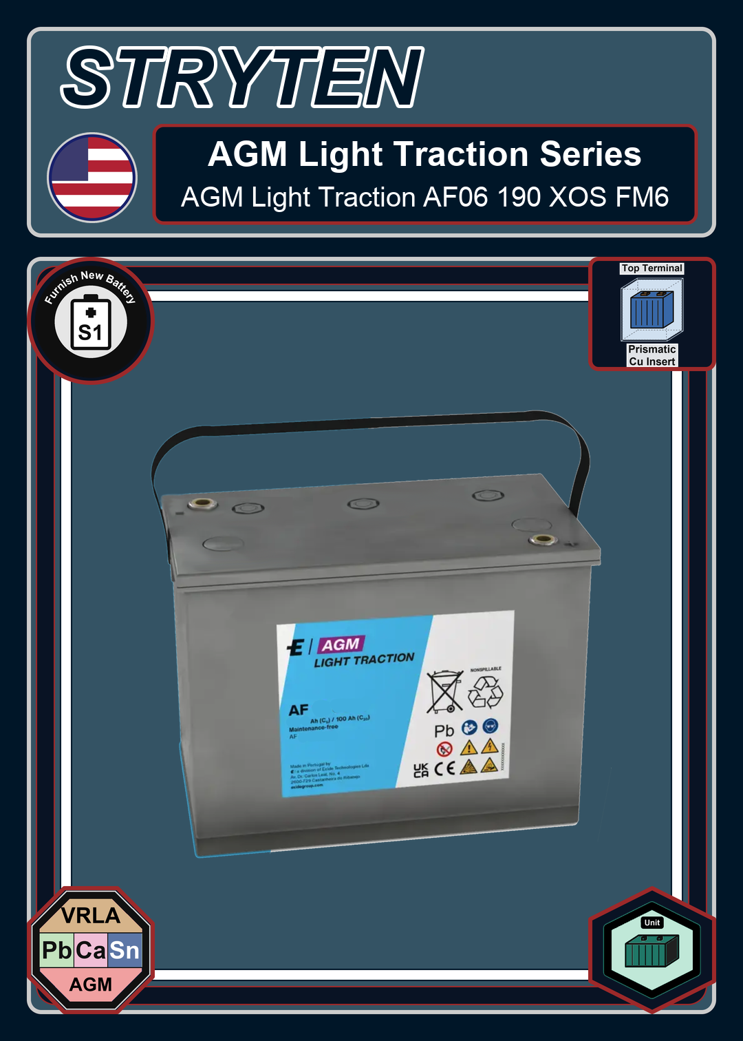 Furnish New Battery Exide Battery AGM Light Traction AF06 190 XOS FM6