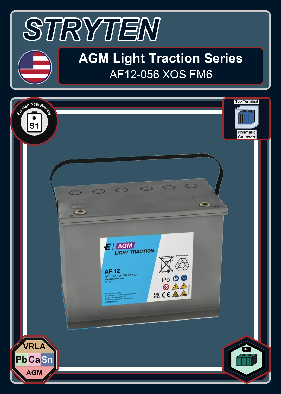 Furnish New Battery Exide Battery AGM Light Traction AF12 056 XOS FM6