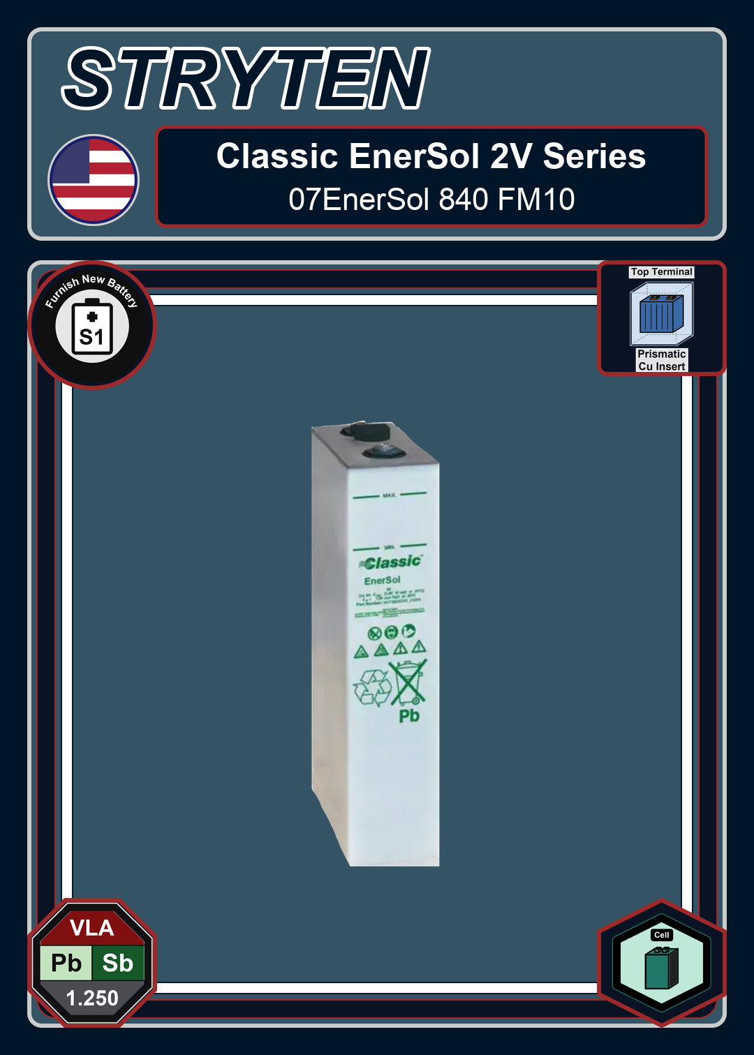 Furnish New Battery Exide Battery Classic EnerSol 2V 07EnerSol 840 FM10