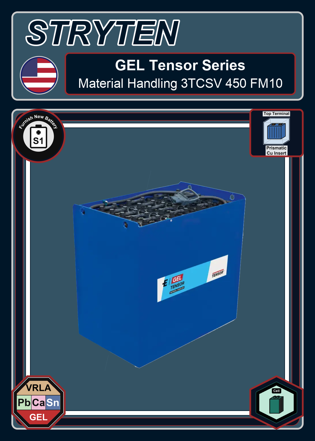 Furnish New Battery Exide Battery GEL Tensor Material Handling 3TCSV 450 FM10